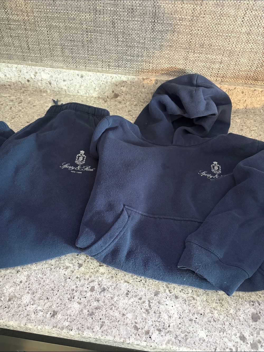 Sporty & Rich Navy Kids Hoodie and Sweatpants Set - Embroidered Crest